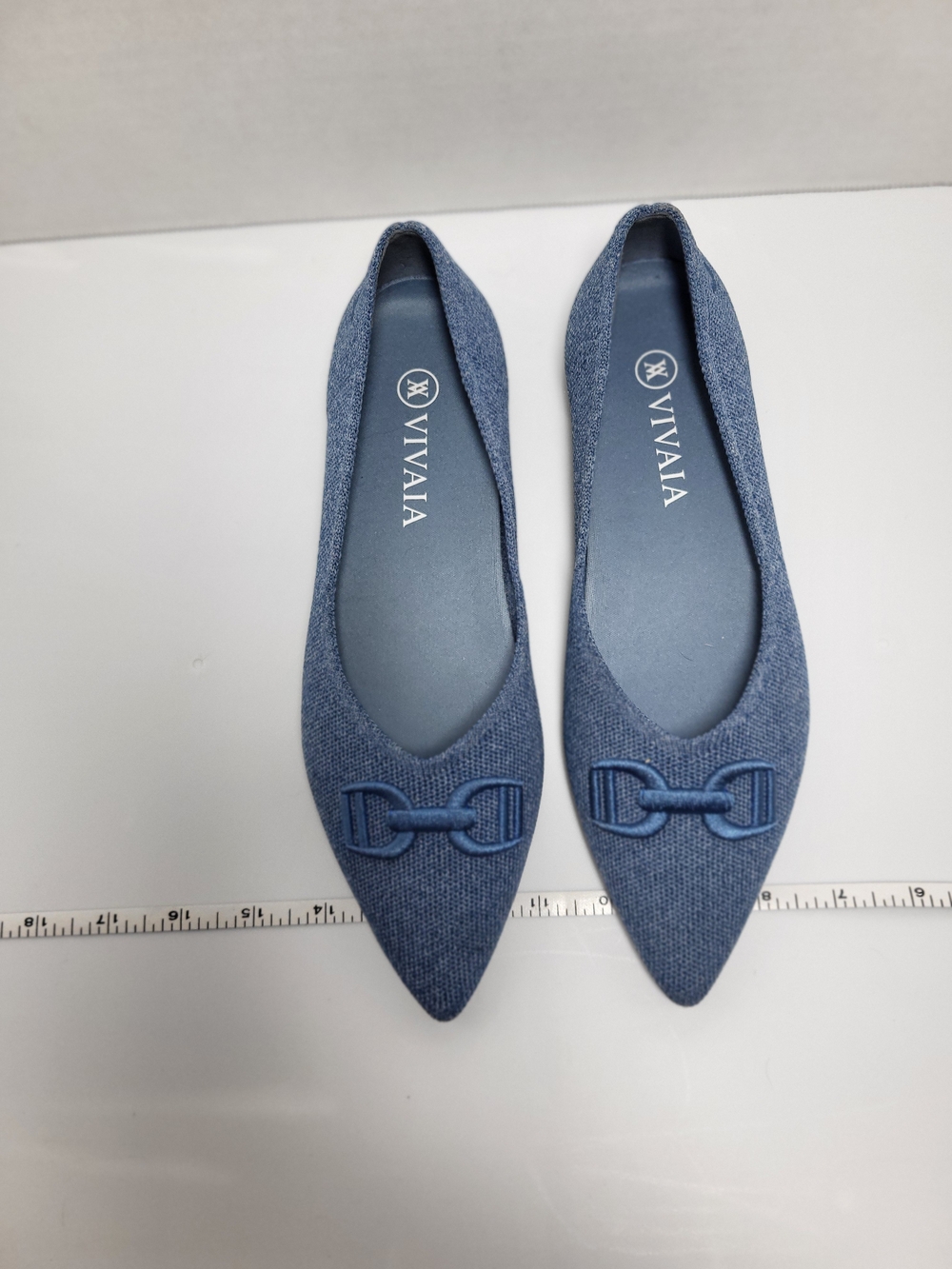 VIVAIA Aria Women’s Pointed-Toe Blue Knit Bow Flats Size US 8 EU 38.5